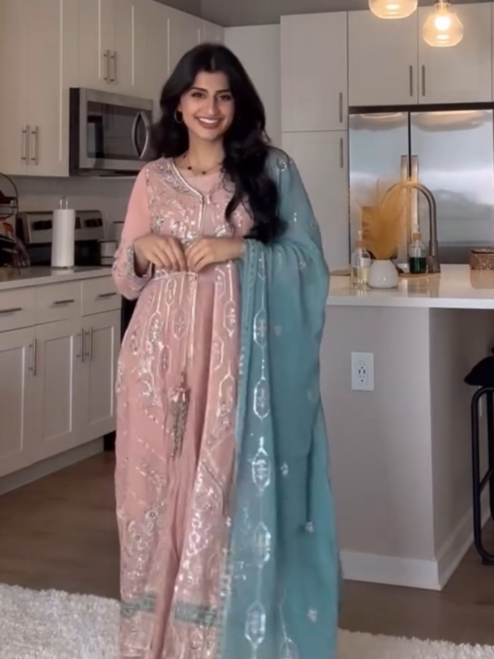 Embroidered Pink & Teal Traditional Dress with Dupatta